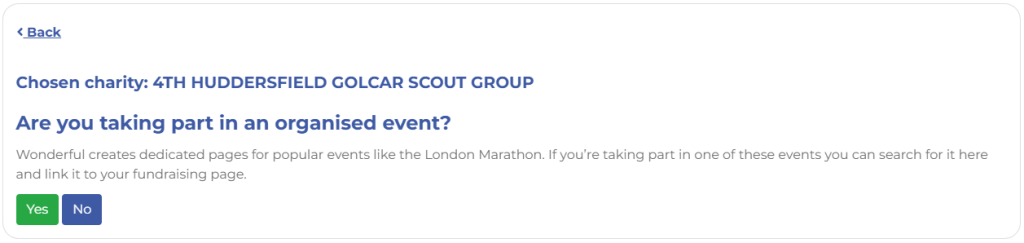 Are you taking part in an organised event - wonderful.org